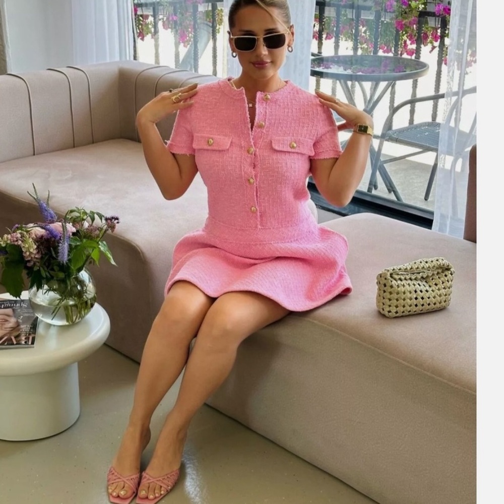 Zara SHORT STRUCTURED DRESS ZW COLLECTION ,pink , textured, - Picture 5 of 14